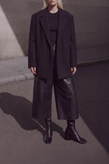 ERIKA - Black Faux Stretch Leather Knee-High Boots