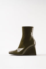 AKIRA - Dark Green Patent Leather Ankle Boots