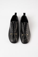 ALBA - Black Leather Laced Flat Shoes