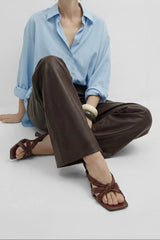 AMANDA - Dark Brown Woven Leather Sandals