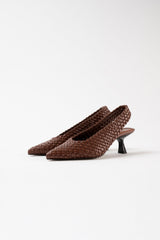 BIANCA - Dark Brown Woven Leather Pumps