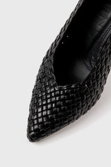CANDICE - Black Woven Leather Pumps