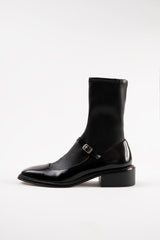 CARLA - Black Faux Stretch Leather Socks