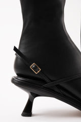 CARLA - Black Faux Stretch Leather Socks