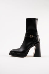 CARLA - Black Faux Stretch Leather Socks