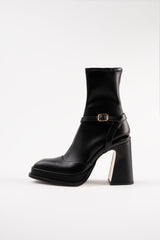 CARLA - Black Faux Stretch Leather Socks