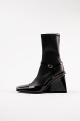 CARLA - Black Faux Stretch Leather Socks