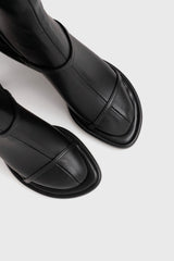 CARLA - Black Faux Stretch Leather Socks