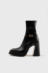 CARLA - Black Faux Stretch Leather Socks