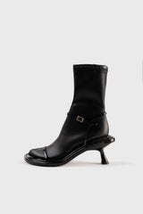 CARLA - Black Faux Stretch Leather Socks