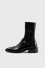 CARLA - Black Faux Stretch Leather Socks