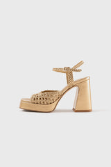 CHEYENNE - Sandales en cuir tressé doré