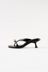 ESTELA - Black Leather With Embellishment Sandals