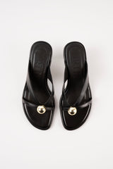 ESTELA - Black Leather With Embellishment Sandals