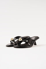 ESTELA - Black Leather With Embellishment Sandals