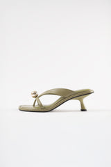 ESTELA - Light Green Leather With Embellishment Sandals