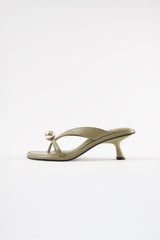 ESTELA - Light Green Leather With Embellishment Sandals