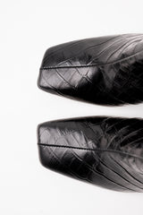 GALEA - Black Faux Croco Leather Ankle Boots