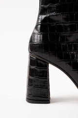 GALEA - Black Faux Croco Leather Ankle Boots
