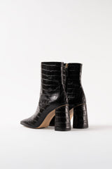 GALEA - Black Faux Croco Leather Ankle Boots