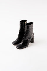 GALEA - Black Faux Croco Leather Ankle Boots