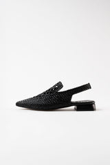 GLORIA - Black Woven Leather Flat Shoes