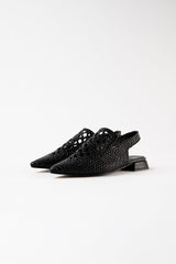 GLORIA - Black Woven Leather Flat Shoes