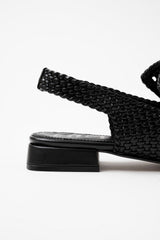 GLORIA - Black Woven Leather Flat Shoes