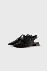 GLORIA - Black Woven Leather Flat Shoes