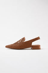 GLORIA - Brown Woven Leather Flat Shoes