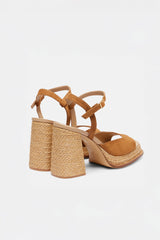 GRACIA - Brown Suede and Raffia Platform Sandals