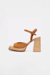 GRACIA - Brown Suede and Raffia Platform Sandals