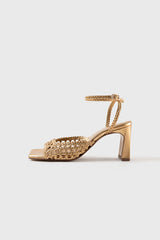 LÉA - Sandales en cuir tressé doré