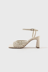 LÉA - Sandales en cuir tressé blanc