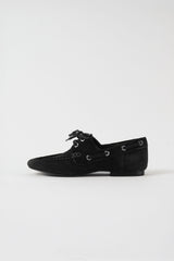 MOKA - Black Suede Leather Laced Flat Shoes