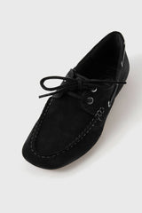 Moka black suede leather laced flat shoes - Souliers Martinez