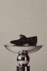 Moka black suede leather laced flat shoes - Souliers Martinez
