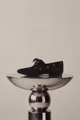 Moka black suede leather laced flat shoes - Souliers Martinez