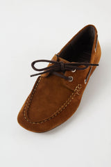 MOKA - Brown Suede Leather Laced Flat Shoes