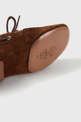 Moka brown suede leather laced flat shoes - Souliers Martinez