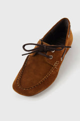Moka brown suede leather laced flat shoes - Souliers Martinez
