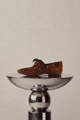 Moka brown suede leather laced flat shoes - Souliers Martinez