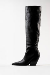 NEVADA - Black Leather Knee-High Boots
