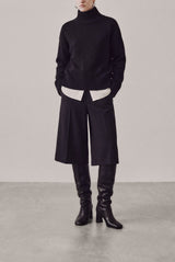 ROBERTA - Black Woven Leather Knee-High Boots