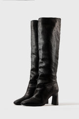 Roberta black woven leather knee-high boots - Souliers Martinez