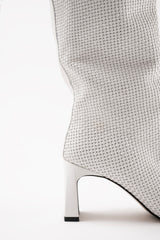ROBERTA - White Woven Leather Knee-High Boots