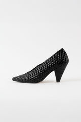 SAMIA - Black Woven Leather Pumps