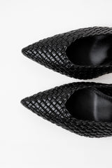 SAMIA - Black Woven Leather Pumps