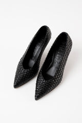 SAMIA - Black Woven Leather Pumps