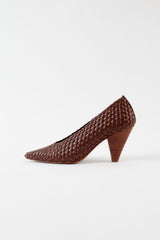 SAMIA - Dark Brown Woven Leather Pumps